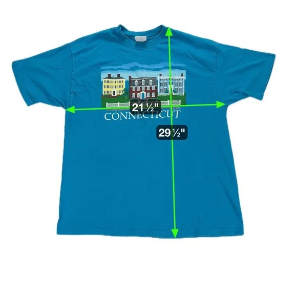Connecticut Vintage 90s Single Stitch Graphic T-Shirt XL Blue Hanes Beefy-T - Picture 7 of 8